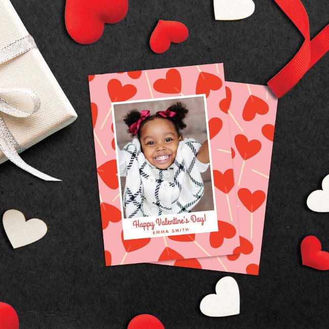 Cute Heart Lollipops Valentine's Day Photo Card (Creator Uploaded)