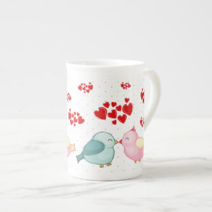 Cute Heart Love Bird Valentines Day Bone China Mug