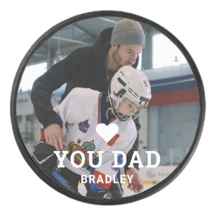 Cute Heart LOVE YOU DAD Personalized Photo Names Hockey Puck
