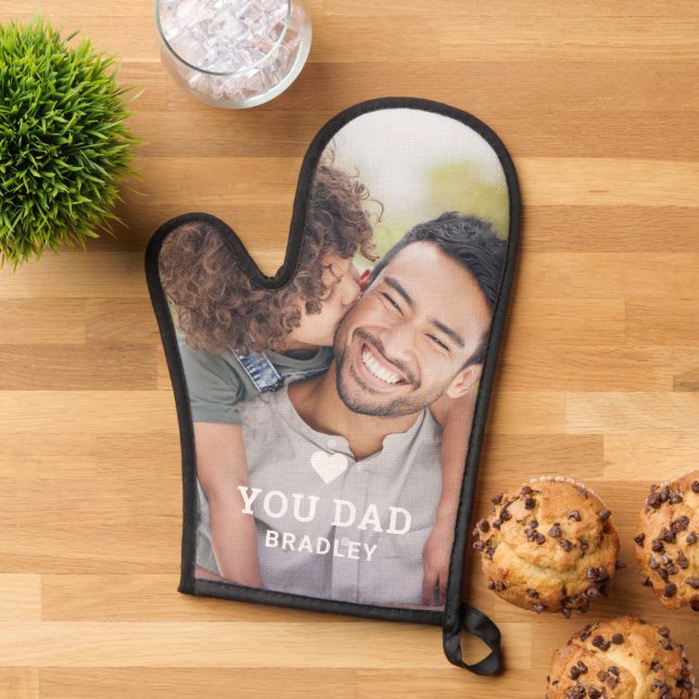 Cute HEART LOVE YOU DAD Photo Father's Day Oven Mitt (Top down)