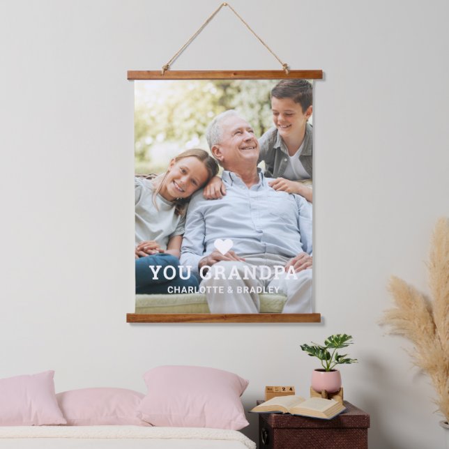 Cute HEART LOVE YOU GRANDPA Photo Names Hanging Tapestry (Bedroom)