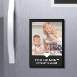 Cute Heart Love You Granny Mother's Day Photo Magnet<br><div class="desc">Cute Heart Love You Granny Mother's Day Photo Magnet features your favourite photo with the text "(love heart) you Granny" in modern script with your names below on a black background. Personalise by editing the text in the text box provided and adding your own picture. Makes the perfect personalised gift...</div>