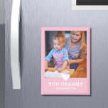 Cute Heart Love You Granny Mother's Day Photo Magnet<br><div class="desc">Cute Heart Love You Granny Mother's Day Photo Magnet features your favourite photo with the text "(love heart) you Granny" in modern script with your names below on a pink background. Personalise by editing the text in the text box provided and adding your own picture. Makes the perfect personalised gift...</div>