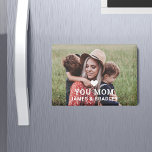 Cute HEART LOVE YOU MOM Mother's Day Magnet<br><div class="desc">Cute HEART LOVE YOU MOM Mother's Day Magnets features your favourite photo with the text "(love heart) you Mum" in modern white script with your names below. Personalise by editing the text in the text box provided and adding your own picture. Designed by ©2022 Evco Studio www.zazzle.com/store/evcostudio</div>
