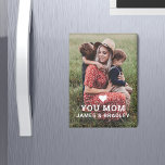 Cute HEART LOVE YOU MOM Mother's Day Magnet<br><div class="desc">Cute HEART LOVE YOU MOM Mother's Day Magnets features your favourite photo with the text "(love heart) you Mum" in modern white script with your names below. Personalise by editing the text in the text box provided and adding your own picture. Designed by ©2022 Evco Studio www.zazzle.com/store/evcostudio</div>