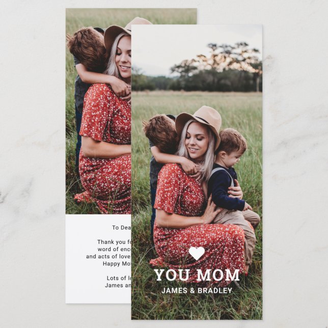 Cute HEART LOVE YOU MOM Mother's Day Photo Card (Front/Back)