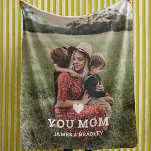 Cute HEART LOVE YOU MOM Mother's Day Photo Fleece Blanket