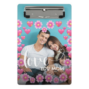 Cute HEART LOVE YOU MOM Mother's Day Photo Mini Clipboard
