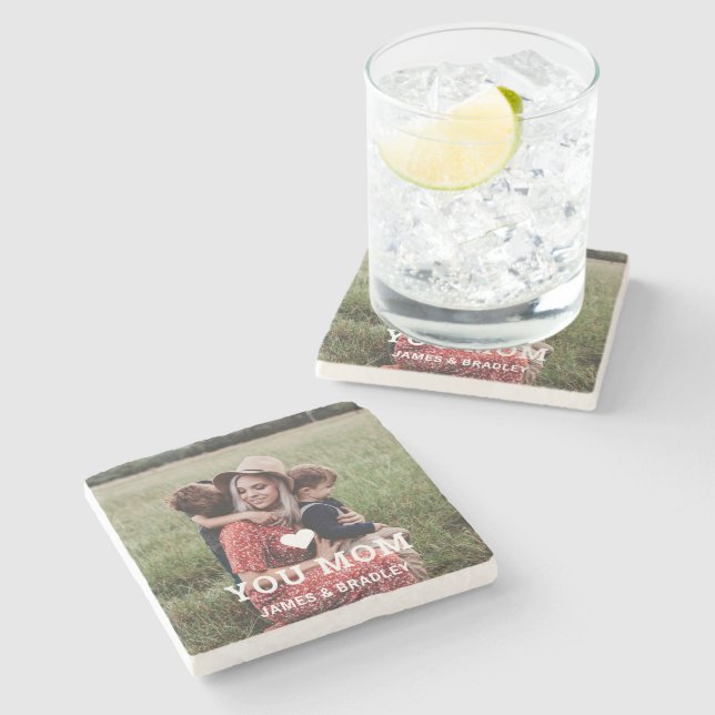 Cute HEART LOVE YOU MOM Mother's Day Photo Stone Coaster (Side)