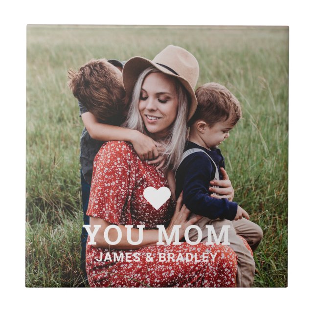 Cute HEART LOVE YOU MOM Mother's Day Photo Tile (Front)