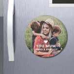 Cute HEART LOVE YOU MUM Mother's Day Magnet<br><div class="desc">Cute HEART LOVE YOU MUM Mother's Day Magnets features your favourite photo with the text "(love heart) you Mum" in modern white script with your names below. Personalise by editing the text in the text box provided and adding your own picture. Designed by ©2022 Evco Studio www.zazzle.com/store/evcostudio</div>