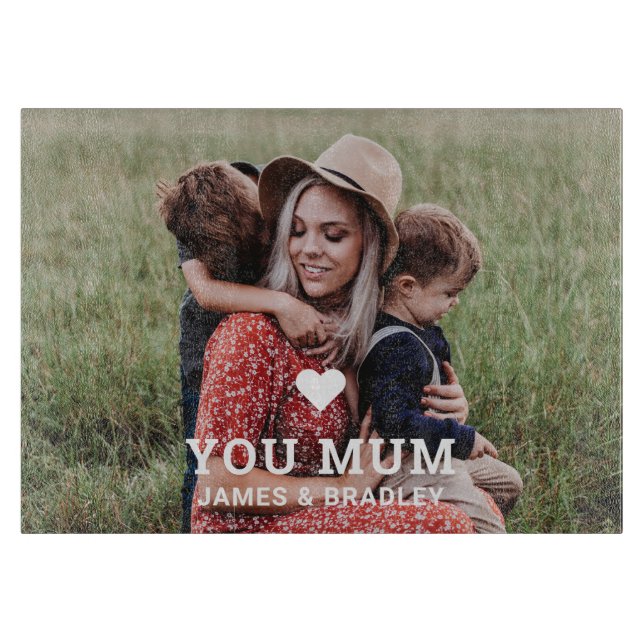 Cute HEART LOVE YOU MUM Mother's Day Photo Cutting Board (Front)