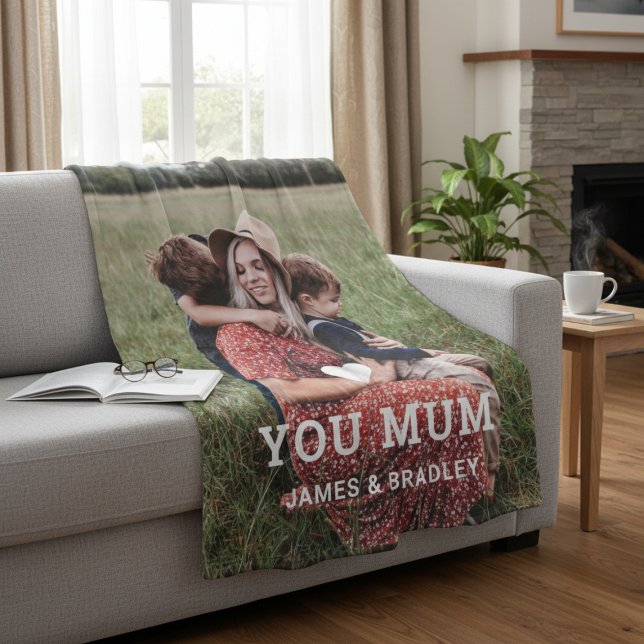 Cute HEART LOVE YOU MUM Mother's Day Photo Fleece Blanket (Creator Uploaded)