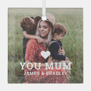 Cute Heart Love You Mum Mother's Day Photo Glass Tree Decoration