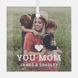 Cute Heart Love You Mum Mother's Day Photo Glass Tree Decoration