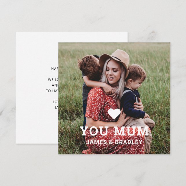 Cute HEART LOVE YOU MUM Mother's Day Photo Invitation (Front/Back)