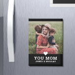 Cute Heart Love You Mum Mother's Day Photo Magnet<br><div class="desc">Cute Heart Love You Mum Mother's Day Photo Magnet features your favourite photo with the text "(love heart) you Mum" in modern script with your names below on a black background. Personalise by editing the text in the text box provided and adding your own picture. Makes the perfect personalised gift...</div>