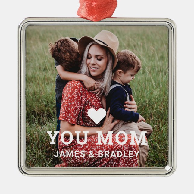 Cute Heart Love You Mum Mother's Day Photo Metal Tree Decoration (Front)