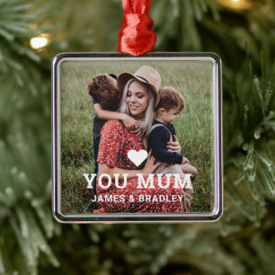 Cute Heart Love You Mum Mother's Day Photo Metal Tree Decoration