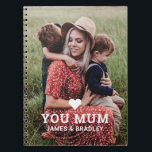 Cute Heart Love You Mum Mother's Day Photo Notebook<br><div class="desc">Cute Heart Love You Mum Mother's Day Photo Notebook features your favourite photo with the text "(love heart) you Mum" in modern white script with your names below. Personalise by editing the text in the text box provided and adding your own picture. Makes the perfect personalised gift for mum for...</div>