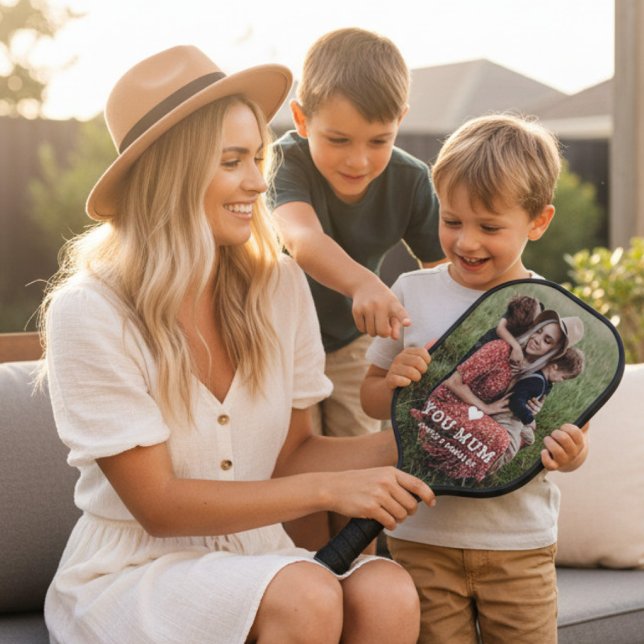 Cute HEART LOVE YOU MUM Mother's Day Photo Pickleball Paddle (Creator Uploaded)