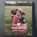 Cute HEART LOVE YOU MUM Mother's Day Photo Plaque<br><div class="desc">Cute Heart Love You Mum Mother's Day Photo Poster features your favourite photo with the text "(love heart) you Mum" in modern white script with your names below. Personalise by editing the text in the text box provided and adding your own picture. Perfect for Christmas, birthday and Mother's Day gifts....</div>
