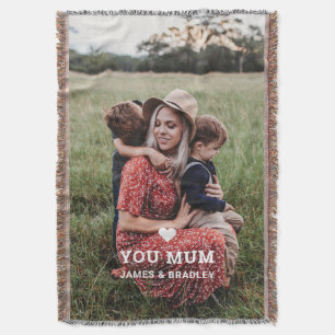 Cute HEART LOVE YOU MUM Mother's Day Photo Throw Blanket