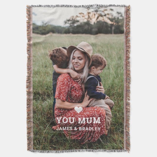Cute HEART LOVE YOU MUM Mother's Day Photo Throw Blanket (Front Vertical)