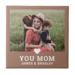 Cute Heart Love You Mum Mother's Day Photo Tile<br><div class="desc">Cute Heart Love You Mum Mother's Day Photo Decorative Tiles features your favourite photo with the text "(love heart) you Mum" in modern white script with your names below on a mocha mousse background. Personalise by editing the text in the text box provided and adding your own picture. Makes the...</div>