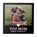 Cute Heart Love You Mum Mother's Day Photo Tile<br><div class="desc">Cute Heart Love You Mum Mother's Day Photo Decorative Tiles features your favourite photo with the text "(love heart) you Mum" in modern white script with your names below on a black background. Personalise by editing the text in the text box provided and adding your own picture. Makes the perfect...</div>