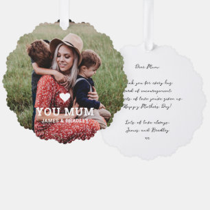 Cute HEART LOVE YOU MUM Mother's Day Photo Tree Decoration Card
