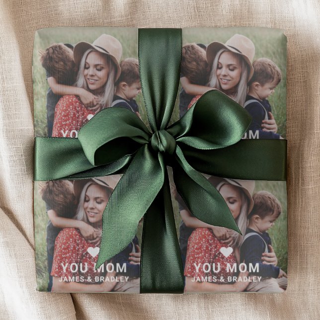 Cute Heart Love You Mum Mother's Day Photo Wrapping Paper (Creator Uploaded)
