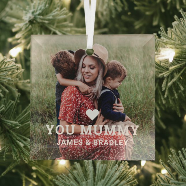 Cute Heart Love You Mummy Mother's Day Photo Glass Tree Decoration (Insitu)