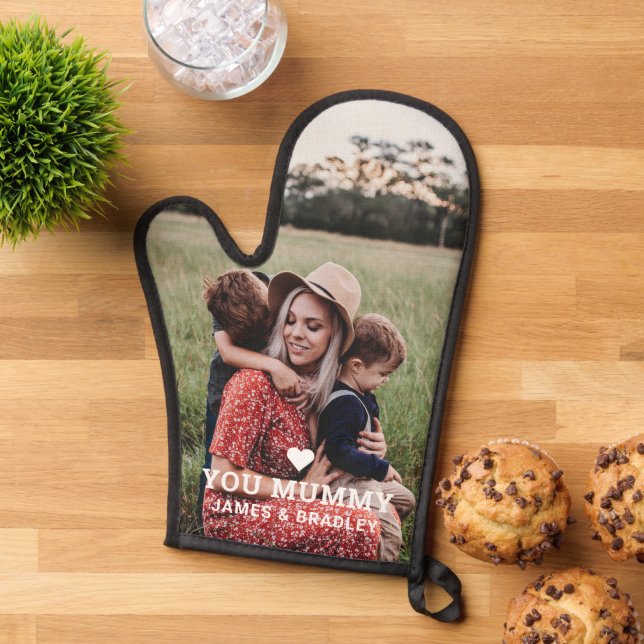 Cute HEART LOVE YOU MUMMY Photo Mother's Day Oven Mitt (Top down)
