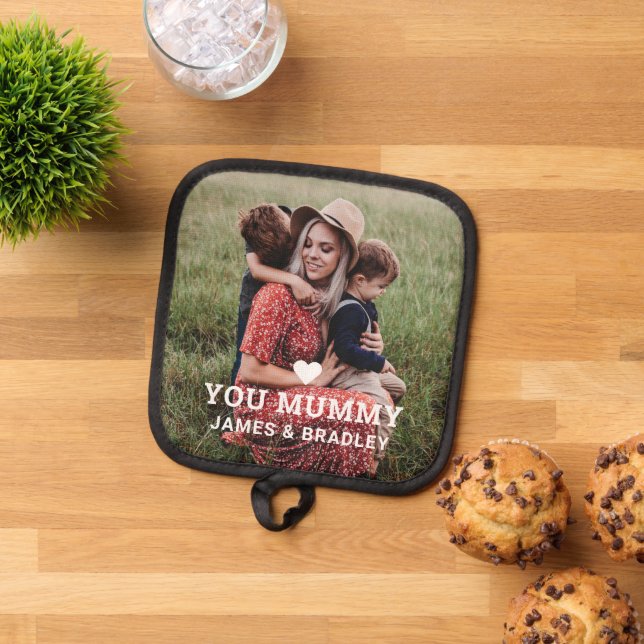 Cute HEART LOVE YOU MUMMY Photo Mother's Day Pot Holder (Top Down)
