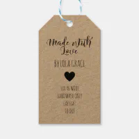 Made With Love Heart On Kraft Paper Gift Tag