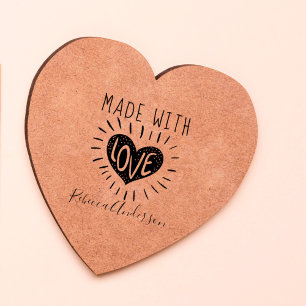 Cute Heart   Made With Love & Name Script Rubber Stamp