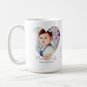 Cute Heart Minimalist Photo First Birthday   Coffee Mug