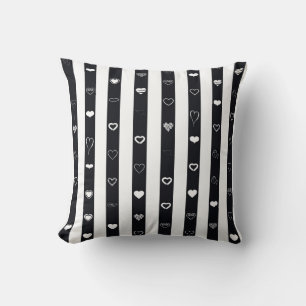 Cute Heart Modern Black Stripe Cushion