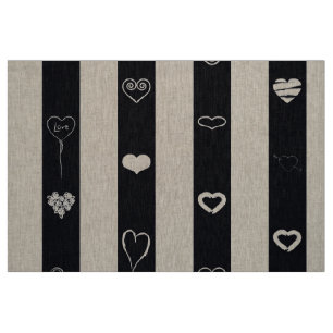 Cute Heart Modern Black White Stripe Fabric