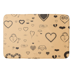 Cute Heart Modern Dark Grey Pattern Bath Mat