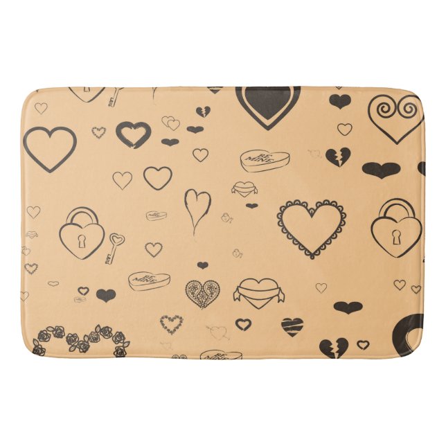 Cute Heart Modern Dark Grey Pattern Bath Mat (Front)