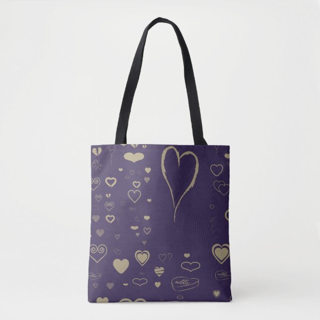 Cute Heart Modern Dark Purple Pattern Tote Bag (Front)