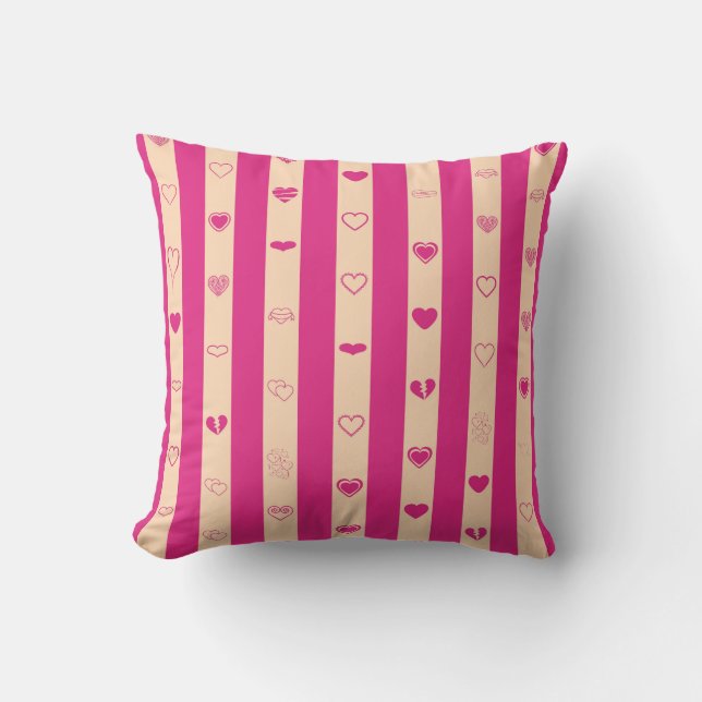 Cute Heart Modern Hot Pink Stripe Cushion (Front)
