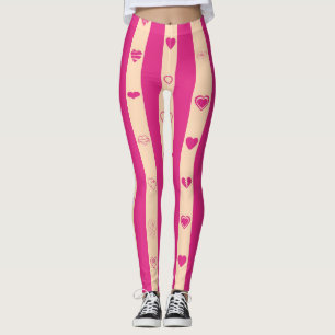 Cute Heart Modern Hot Pink Stripe Leggings
