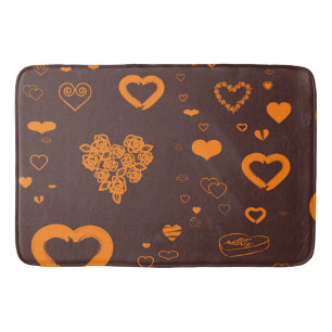 Cute Heart Modern Orange Pattern Bath Mat