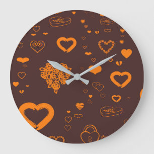 Cute Heart Modern Orange Pattern Large Clock