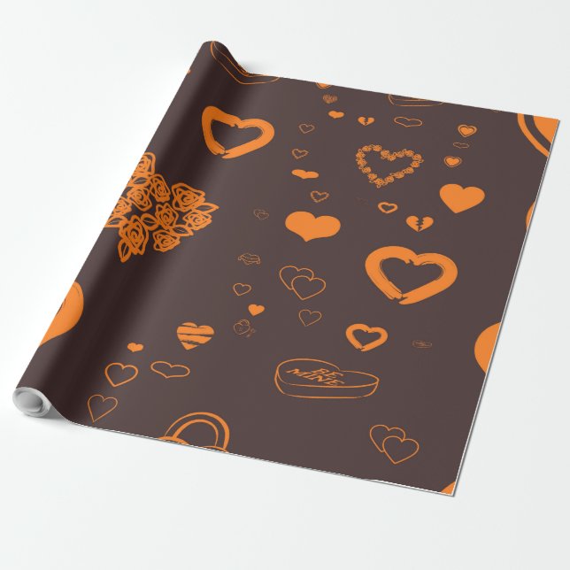 Cute Heart Modern Orange Wrapping Paper (Unrolled)
