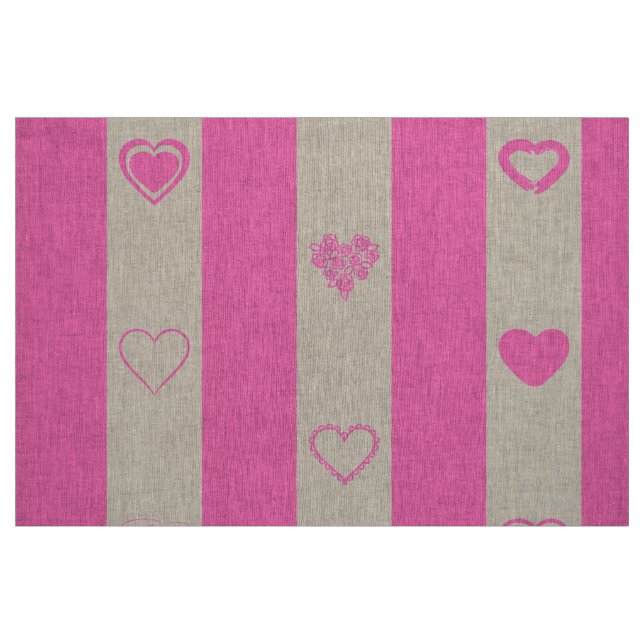 Cute Heart Modern Pink Stripe Fabric (Fat Quarter)