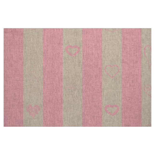 Cute Heart Modern Pink Stripe Fabric (Fat Quarter)